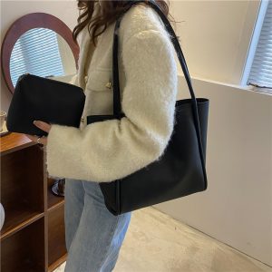 Korean version of solid color mother and son bag 2025 new women's bag simple tote bag large capacity spring fashion shoulder bag