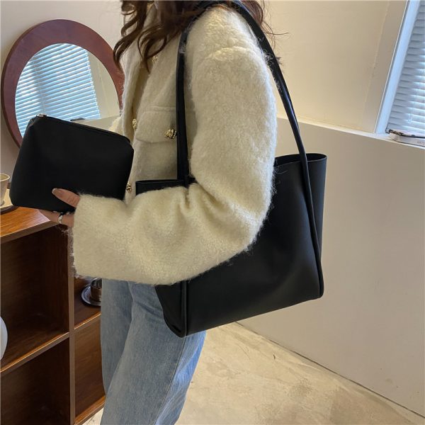 Korean version of solid color mother and son bag 2025 new women's bag simple tote bag large capacity spring fashion shoulder bag - Image 3