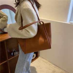 Korean version of solid color mother and son bag 2025 new women's bag simple tote bag large capacity spring fashion shoulder bag