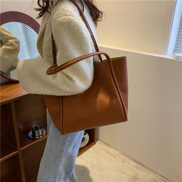 Korean version of solid color mother and son bag 2025 new women's bag simple tote bag large capacity spring fashion shoulder bag - Image 2