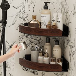 Walnut Bathroom Triangle Shelf Wall Mounted No-Punch Premium Washbasin Bathroom Storage Toilet Hanger