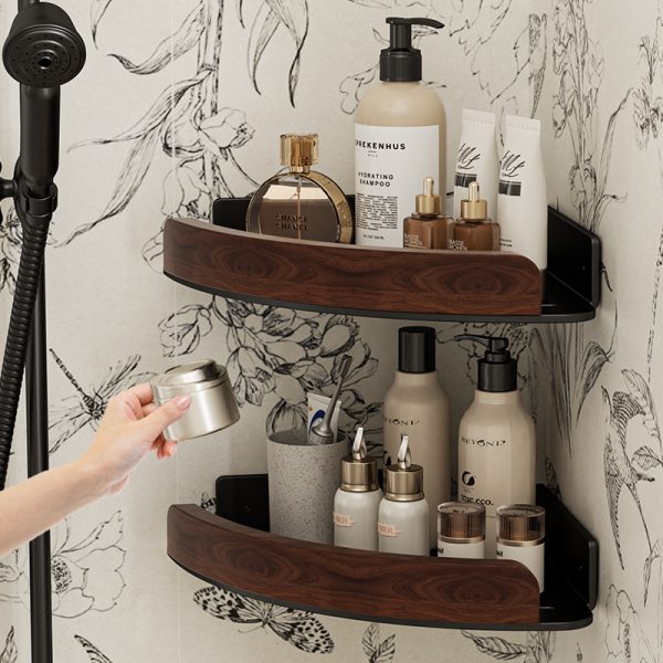Walnut Bathroom Triangle Shelf Wall Mounted No-Punch Premium Washbasin Bathroom Storage Toilet Hanger