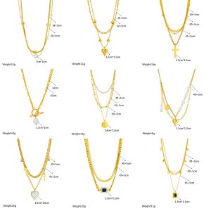 Cross-border fashion minimalist design vintage stainless steel multi-layer chain cross love pearl pendant necklace for women