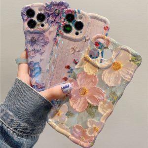 Applicable to high-quality art oil painting flower 15promax phone case apple 16 female 13pro silicone 14 drop proof