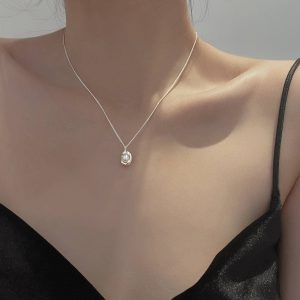 S925 sterling silver pearl geometric necklace women's simple design, niche ins, cold wind, light luxury, clavicle chain