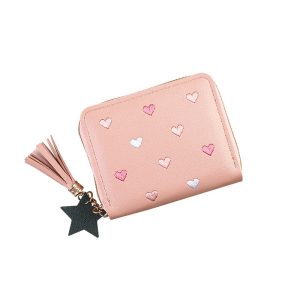 Short zipper, fashionable and beautiful, love coin purse, cute girly heart, multi-functional bag, tassel, wallet, bag