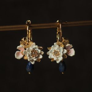 France forest lotus pond water lily dragonfly vintage necklace personality lapis lazuli earrings tassel retro new Chinese style