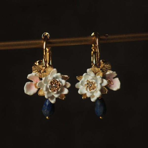 France forest lotus pond water lily dragonfly vintage necklace personality lapis lazuli earrings tassel retro new Chinese style - Image 4