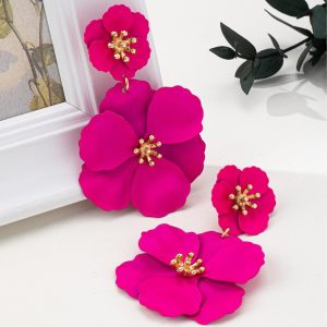 Ou Meisen girl flower earrings, retro long temperament, creative earrings, colorful flower spray paint multi-layer earrings