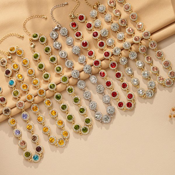 Cross-border same color rhinestone necklace women's foreign trade hot selling personality temperament gemstone necklace round full diamond collarbone chain