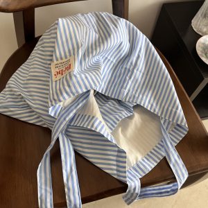 Homemade striped large-capacity eco-friendly bag, French casual and versatile, fresh thin cotton shoulder bag, hand-held shopping bag