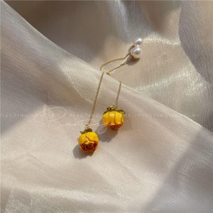 Super fairy design sense immortal rose real flower earrings French retro court style earrings Dongdamen earrings female