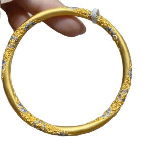 High-quality blue and white enamel|Mobius orchid filigree bracelet is full of flowers, ancient golden national style jewelry