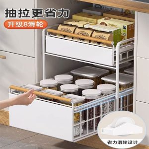 Kitchen drain storage rack multi-functional spice dish pool pull-out storage rack cabinet pull-out basket tiered shelf factory