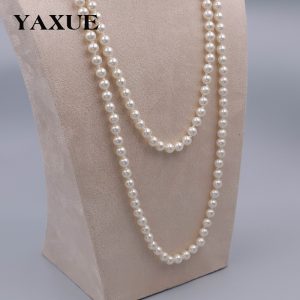European and American cross-border explosive fashion temperament, versatile glass pearl long women's necklace, simple and hot-selling sweater chain jewelry
