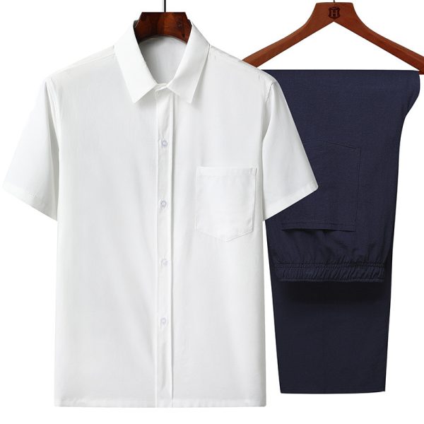 Summer middle-aged and elderly men's ice silk short-sleeved shirt loose lapel top middle-aged and elderly thin grandpa shirt
