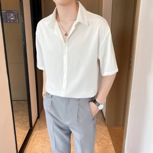Short sleeve shirt men's summer new 2025 high-end teen drape top men's half sleeve loose casual shirt