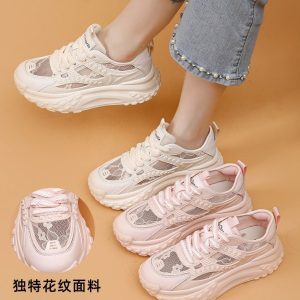 Mesh inner heightened white shoes women's new casual platform women's shoes in the summer of 2025 breathable lace dad shoes