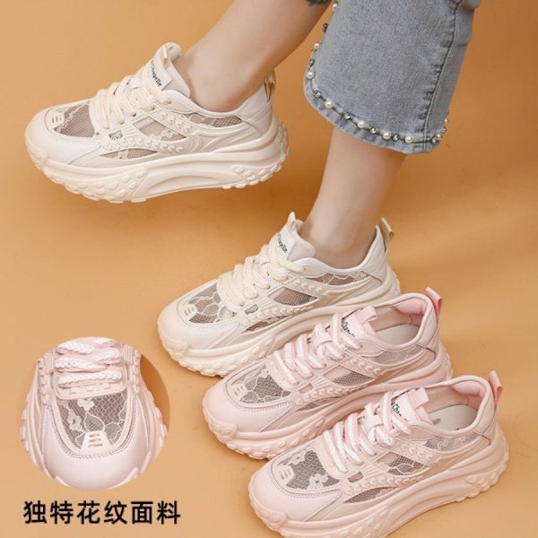 Mesh inner heightened white shoes women's new casual platform women's shoes in the summer of 2025 breathable lace dad shoes - Image 3