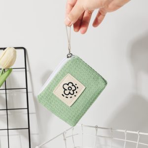 WW Japanese Cute Simple Waffle Coin Purse Women's Small Portable Wrist Bag Summer Flowers New 2024