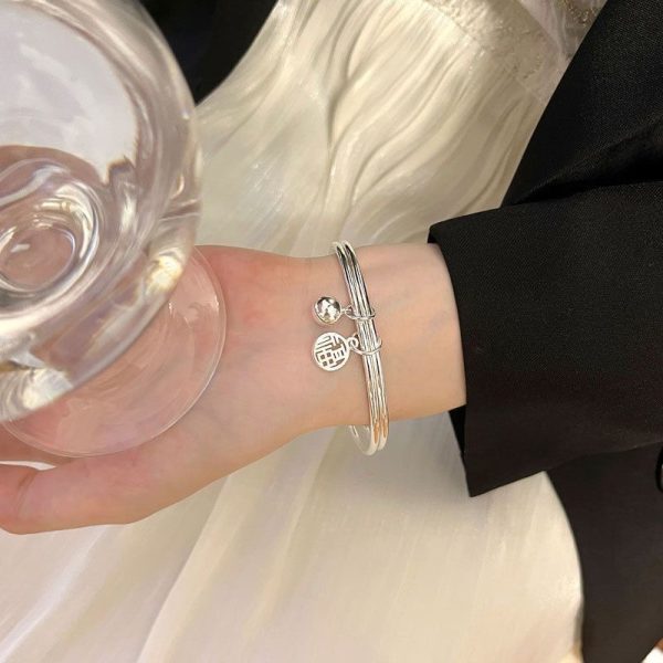 Fu brand bell bracelet double ring female niche bracelet ins color niche design high-end sense temperament simple - Image 2