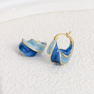 French vintage earrings, Klein blue enamel earrings, niche luxury, versatile, delicate gradient earrings, earrings, women