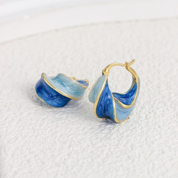 French vintage earrings, Klein blue enamel earrings, niche luxury, versatile, delicate gradient earrings, earrings, women - Image 4