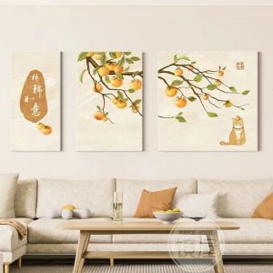Cream simple living room decoration painting flower high-end sofa background wall painting texture atmospheric sandstone triptych mural