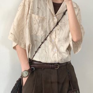 Several items jiwuus summer Japanese vintage polo shirt men's pattern Cuban collar unisex thin short-sleeved shirt