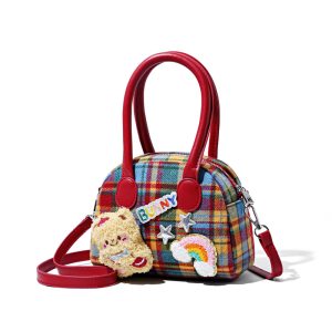 Plaid ins bag girl cute little brown bear fashion shoulder handbag high-value commuter coin purse crossbody bag