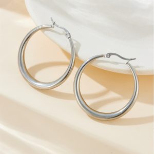 Minimalist oval hoop French lazy retro high-end European and American niche 18 gold-plated earrings earrings earrings