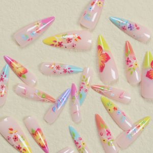 European and American wearable nails, colorful gradients, wearable nails, colorful flowers, nail patches, flowers, fake nail patches