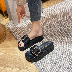 Genuine leather version ~ slippers women's outer wear 2025 new summer fashion and versatile platform non-slip women's slippers on the beach