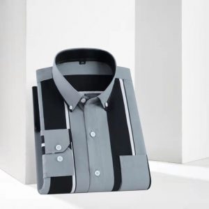 Summer thin long-sleeved printed stripes with pockets for young and middle-aged men's trendy casual fashion and versatile no-iron shirt