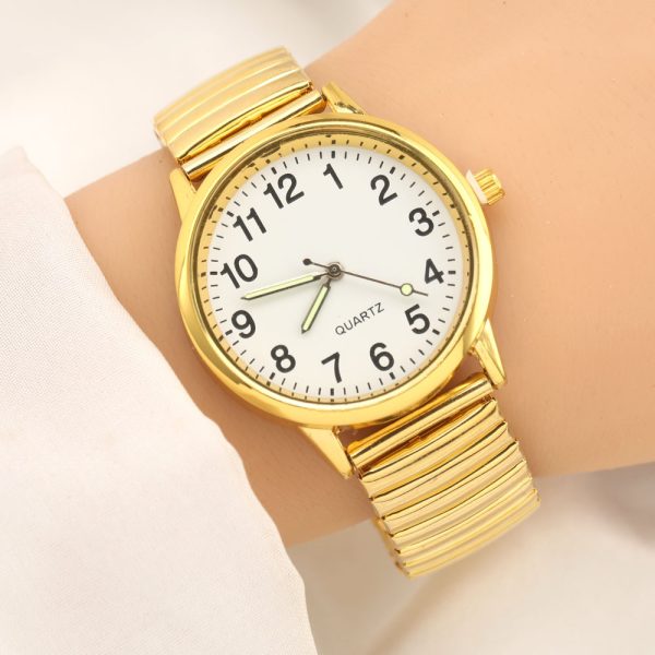 Elderly watches wholesale alloy elastic band couple pair watch large number retro casual men's and women's watches wholesale luminous - Image 3