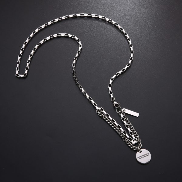Inspirational necklace men's trendy titanium steel trendy brand men's light luxury ins niche design sense simple pendant men's high-end sense - Image 4