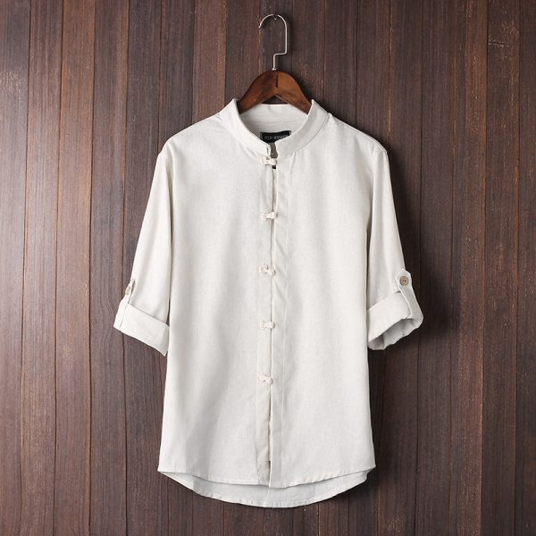 2025 cross-border men's foreign trade cropped sleeve shirt linen retro plus size shirt trendy men's linen shirt 9 colors - Image 5