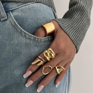 European and American cross-border hot-selling hand ornaments, personalized glossy irregular geometric joint rings, hip-hop style women's ring set