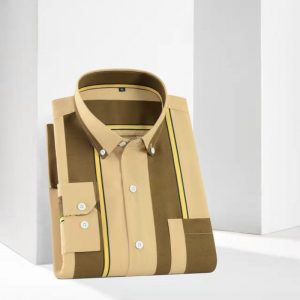 Summer thin long-sleeved printed stripes with pockets for young and middle-aged men's trendy casual fashion and versatile no-iron shirt