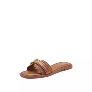 2025 New Summer Leather Women's Open Toe Woven Metal Buckle Beach Flat Slippers Women's Sandals