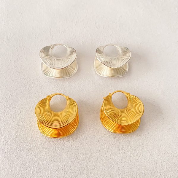French vintage irregular record brushed texture earrings copper plated real gold personality fashionable light luxury niche earrings for women