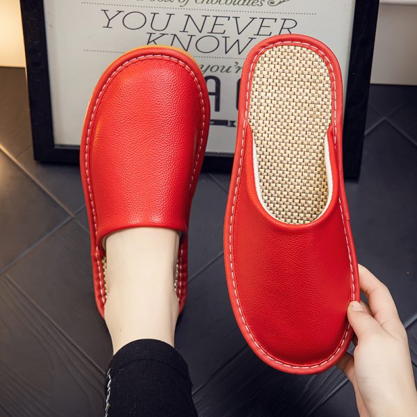 Spring and Autumn Baotou non-smelly feet leather home slippers women's indoor household anti-slip waterproof soft-soled linen sandals men - Image 4
