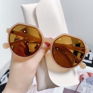 2021 New Brown Sunglasses Ins Style Female Korean Version Trendy Internet Celebrity Retro Small Frame White Sunglasses Small Face Model*