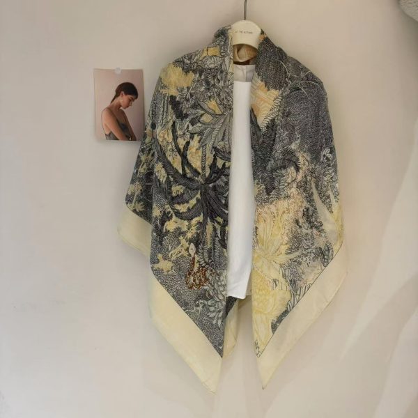 European summer 130*130 large square scarf silk scarf oil painting flower printed cotton silk scarf women's autumn and winter Korean version decoration