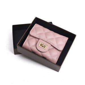 Small fragrance wind women's wallet women's short coin purse simple diamond checkered wallet large capacity sheepskin wallet genuine leather card bag
