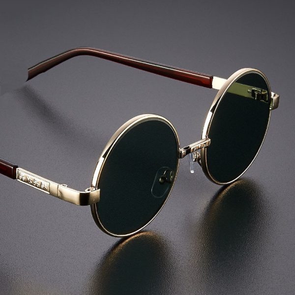 Round crystal glass sunglasses, flat mirror, no degree, retro sunglasses, round frame male sunglasses, female eye-catching eye protection