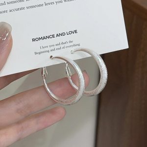 French matte baby's breath hoop earrings women's simple niche design earrings versatile temperament high-end earrings