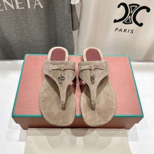 2025 New High Edition LP Summer Retro Sheep King Leather Strap Flat Slippers Shoes Women's Toe Lock Pendant Flip Flops