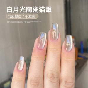 White moonlight ceramic cat eye gel 2025 new cross-border nail salon for white rock sugar crystal cat eye nail polish glue