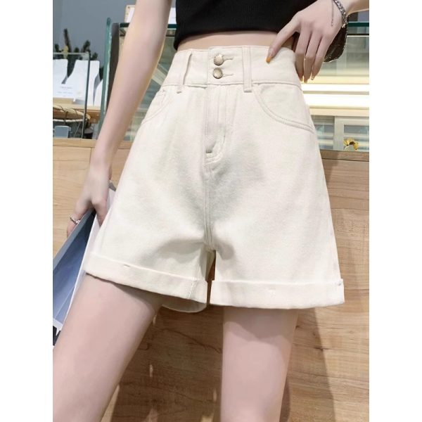 Off-white denim shorts women's summer thin 2025 new loose slimming A-line ultra-high waist rolled up hot pants - Image 4